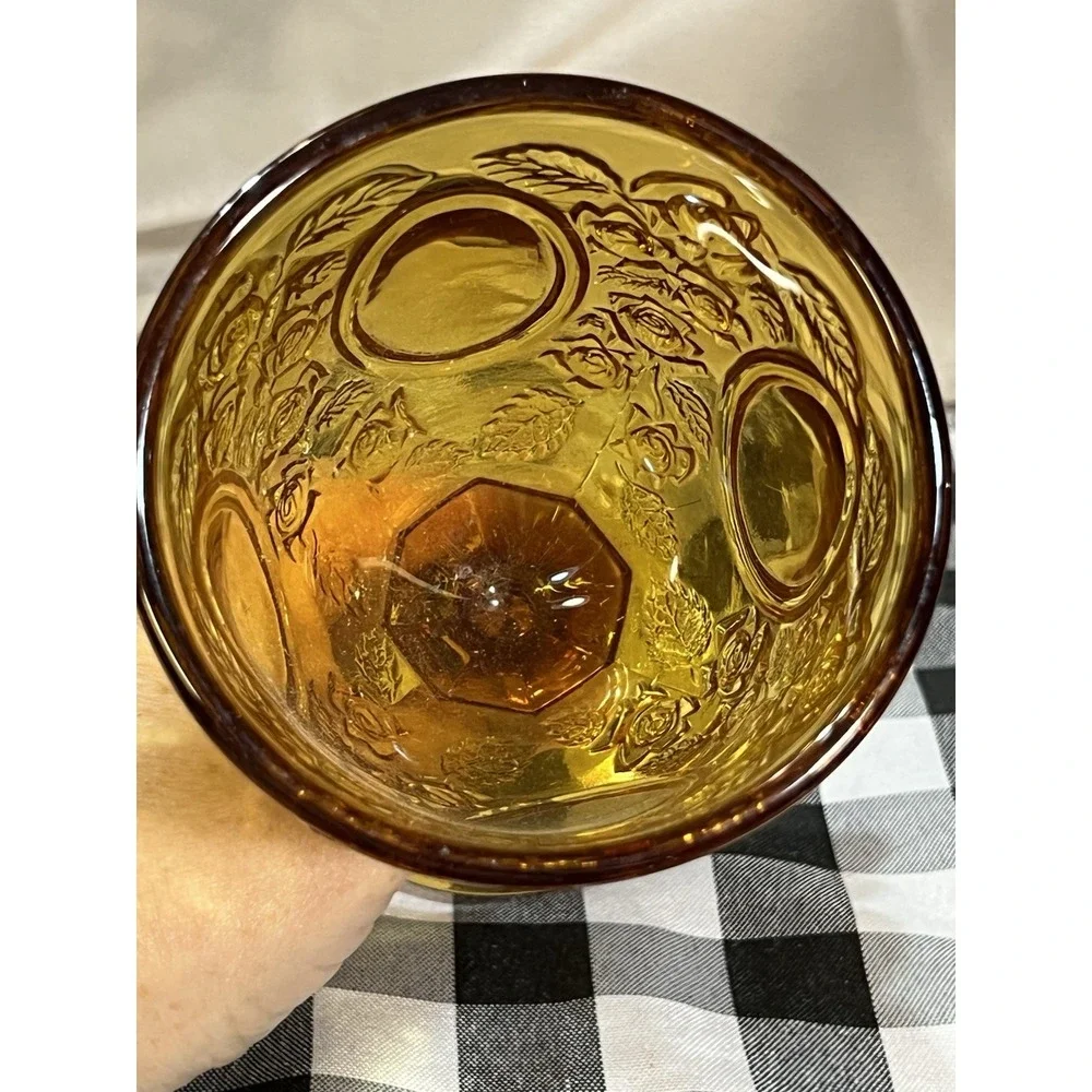 GORGEOUS VTG ROSE OVAL AMBER DEPRESSION GLASS GOBLET‎  6.5